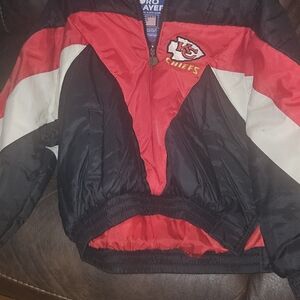 PRO PLAYER Kansas City Chiefs Red and Black Jacket w/hood & zipper sides.